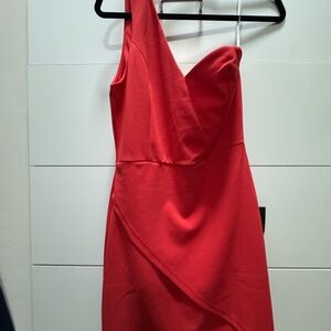Lulu's Vibrant Red One-Shoulder Dress